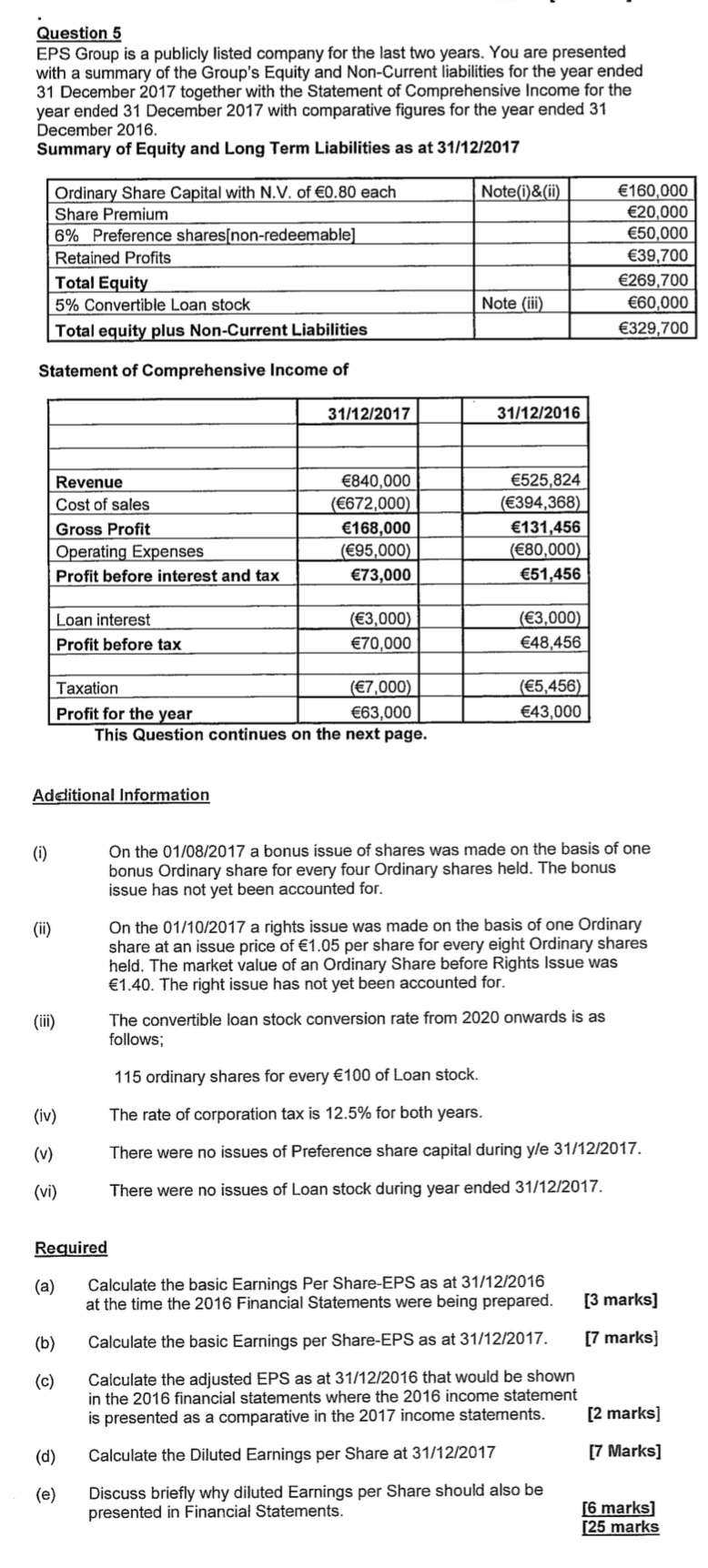  Provide step by step approach Question 5 EPS Group is a