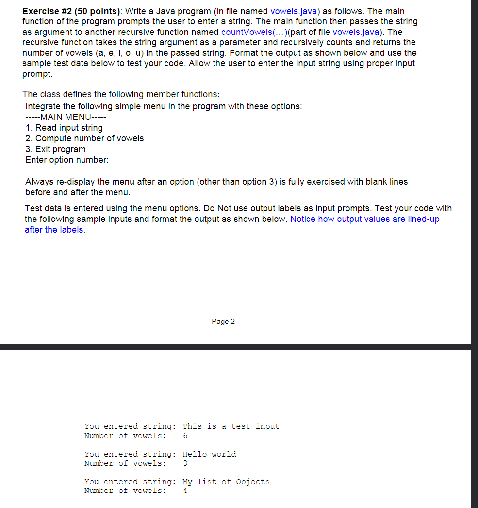  Java Write a Java program (in file named vowels.java) as follows.