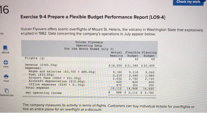  Check my work 16 Exercise 9-4 Prepare a Flexible Budget Performance