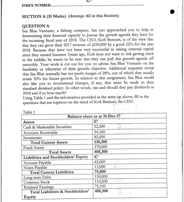  INDEX NUMBER.. SECTION A (35 Marks) (Attempt All in this Section)