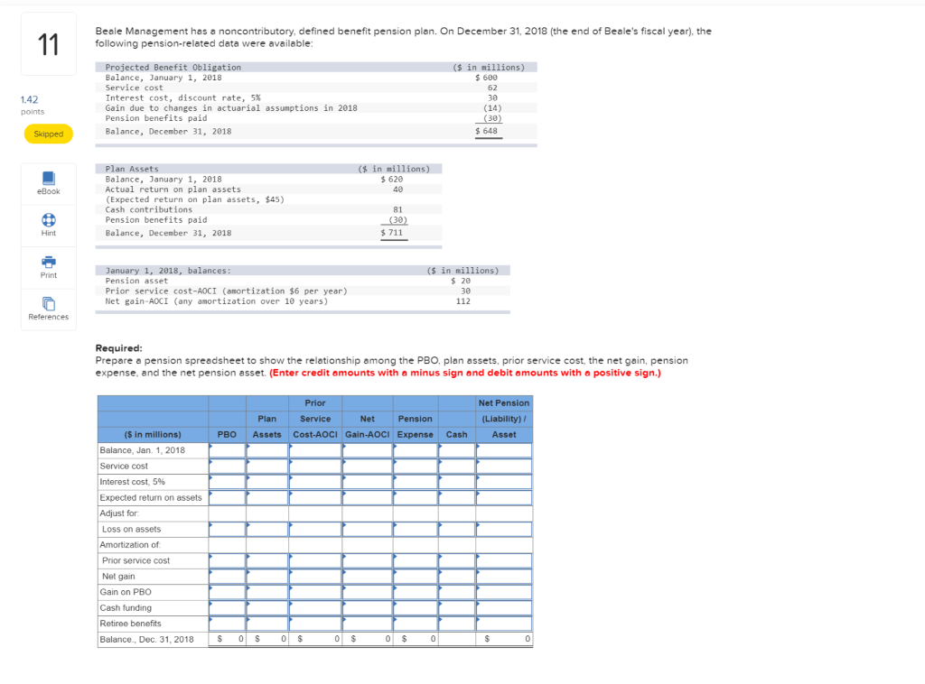  Beale Management has a noncontributory, defined benefit pension plan. On December