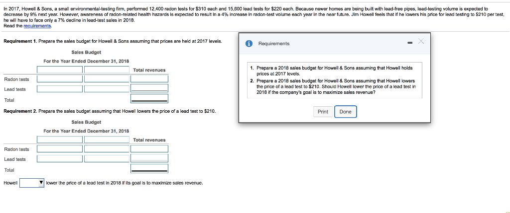 In 2017. Howell & Sons, a small environmental-testing firm, performed 12,400