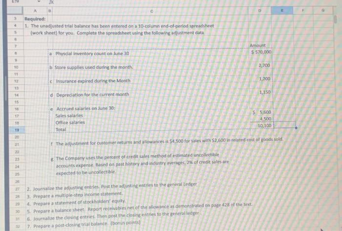 a Physcial inventory count on June 30 $ 570,000 b Store supplies