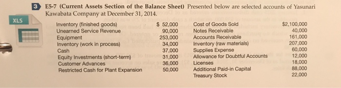  XLS E E5-7 (Current Assets Section of the Balance Sheet) Presented