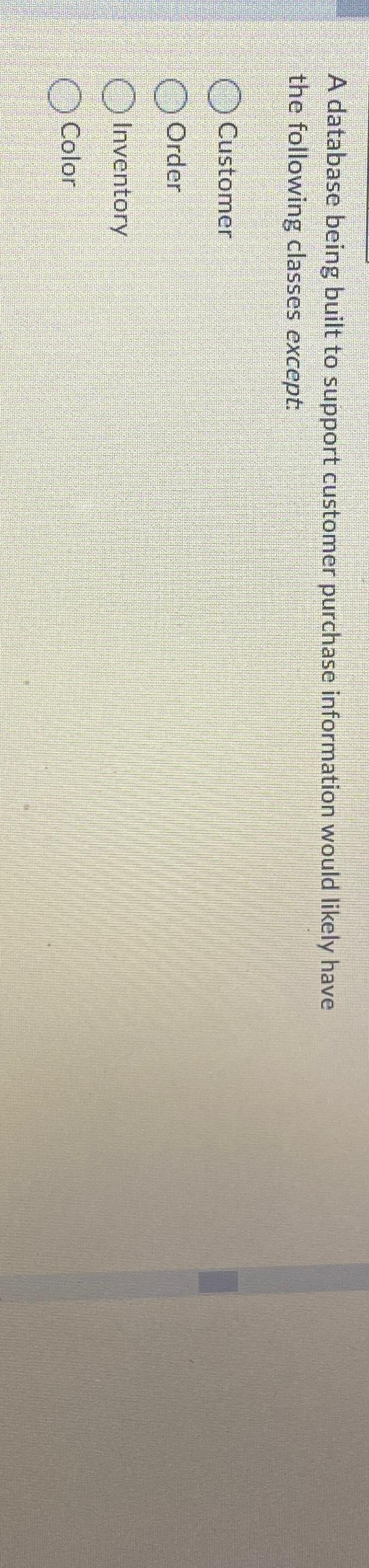  A database being built to support customer purchase information would likely