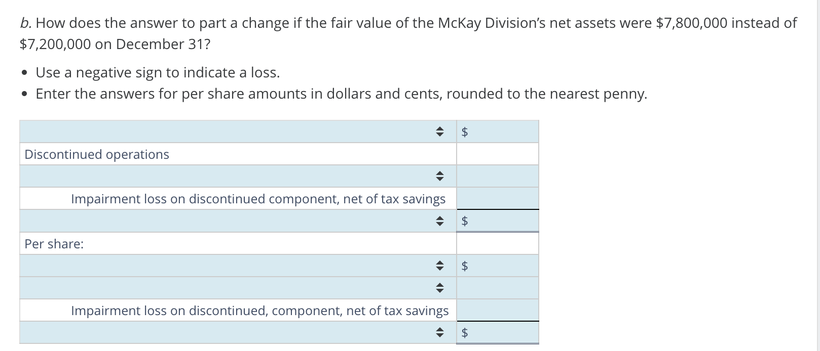 fair value of the McKay Division's net assets were $7,800,000 instead of