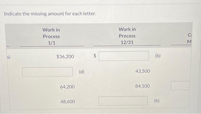situations. Indicate the missing amount for each letter. Indicate the missing amount