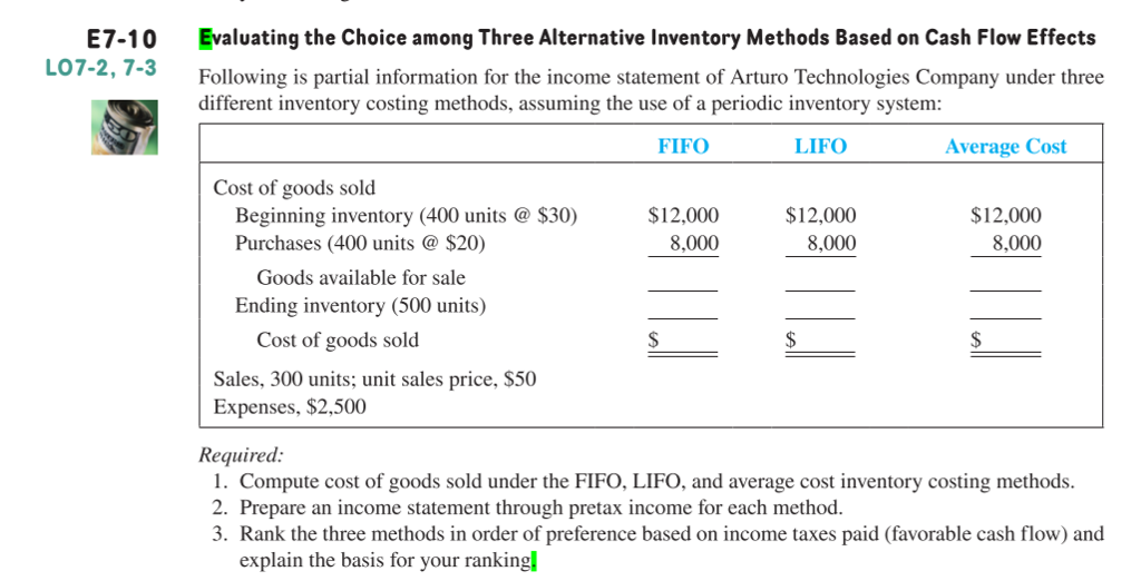 Do part 3 please Evaluating the Choice among Three Alternative Inventory Methods