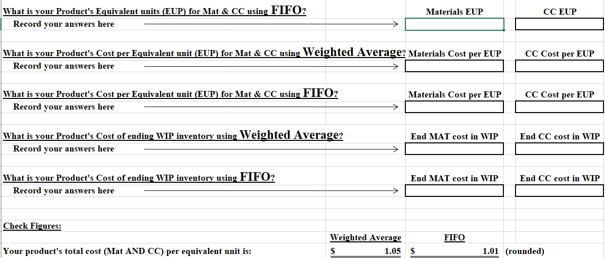and Ending Materials & CC Cost for WIP. Please explain calculations in