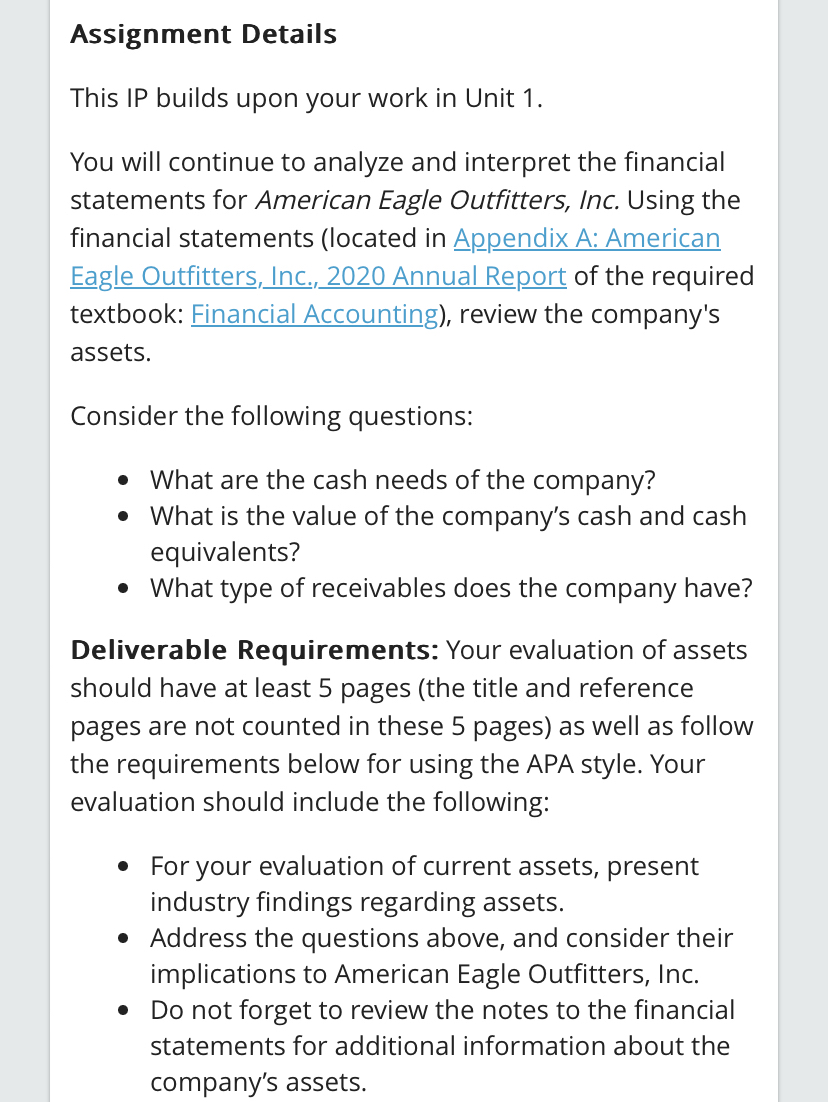  Assignment Details This IP builds upon your work in Unit 1.