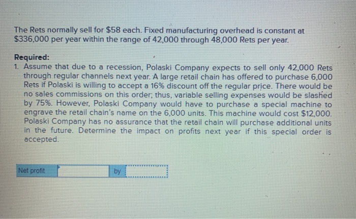 manufactures and sells a single product called a Ret. Operating at capacity,
