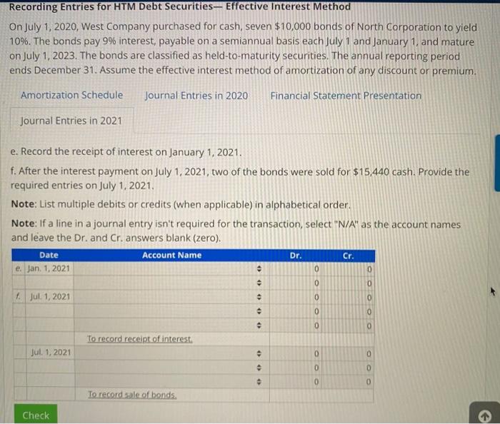  Recording Entries for HTM Debt Securities-- Effective Interest Method On July