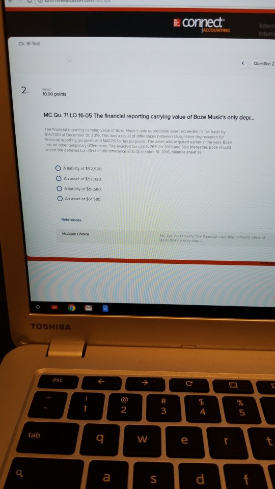  E connec Ch. 16 Test Question 2 2 0.00 points MC