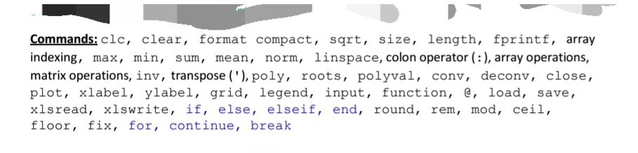  MATLAB HELP PLEASE!!@ produce a matlab code using **ONLY** commands FROM