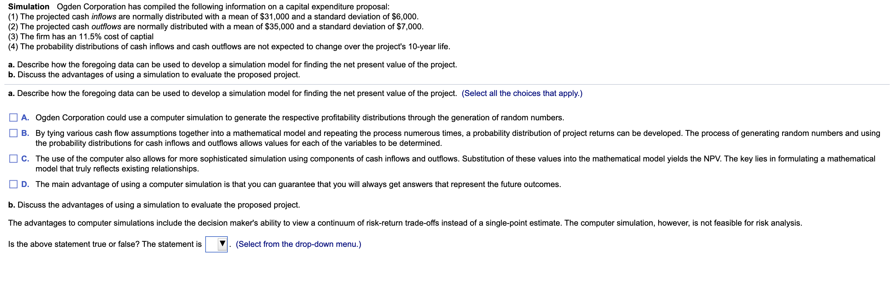Simulation Ogden Corporation has compiled the following information on a capital