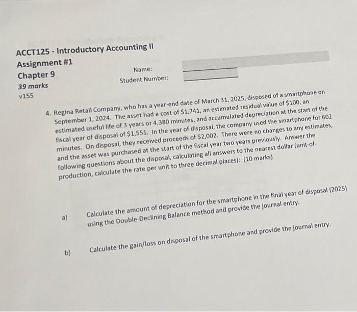  ACCT125 - Introductory Accounting II Assignment \#1 Chapter 9 Name: 39