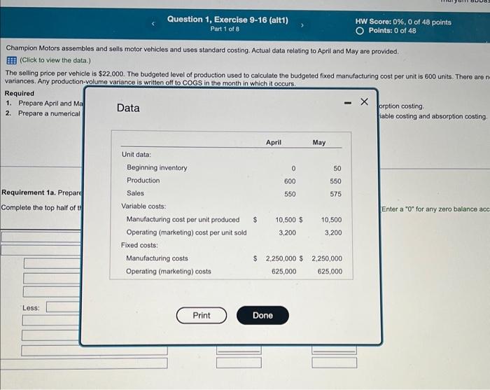 sure answers are correct. Champion Motors assembles and seils motor vehicles and