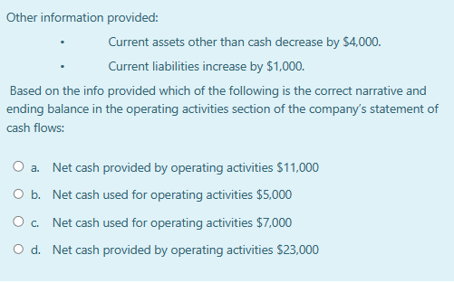 cash flows. Please refer to the following income statement: Other information provided:
