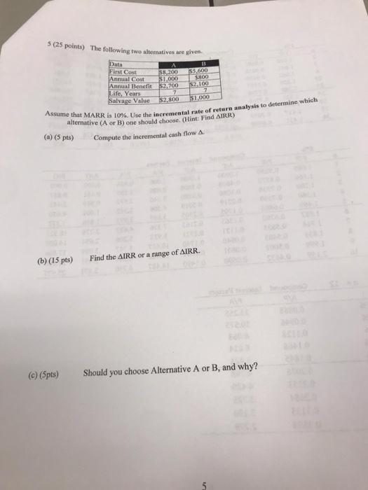  5 (25 points) The following two alternatives are given. Data First