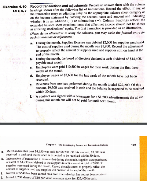  Record transactions and adjustments Prepare an answer sheet with the column