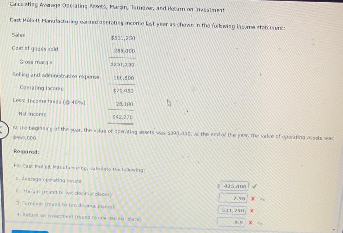  Calculating Average Operating Assets, Margin, Turnover, and Return on Investment East