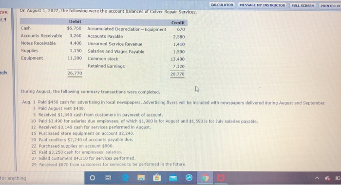  CALCULATOR MESSAGE HY INSTRUCTOR FULL SCREEN PRINTER VE On August 1,