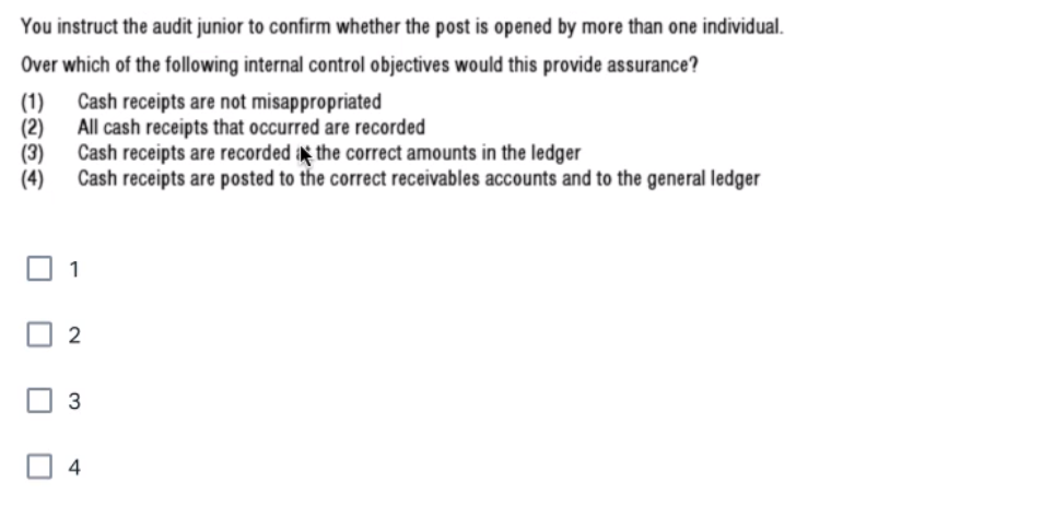  You instruct the audit junior to confirm whether the post is