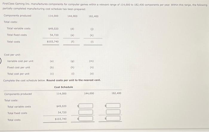  FirstClass Gaming inc. manufactures components for computer games within a relevant