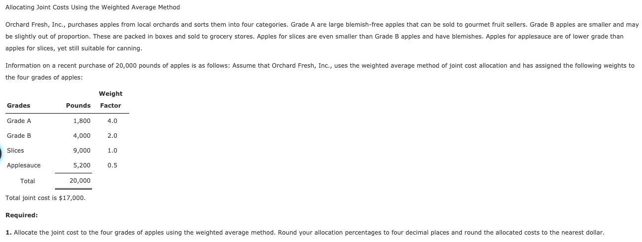  Allocating Joint Costs Using the Weighted Average Method Orchard Fresh, Inc.,