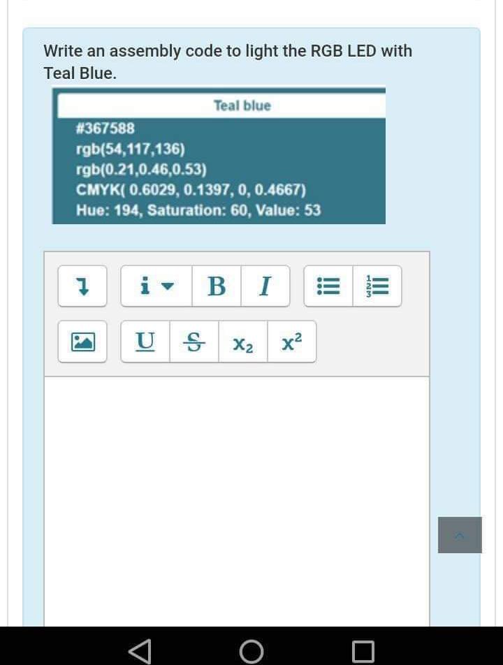  Write an assembly code to light the RGB LED with Teal