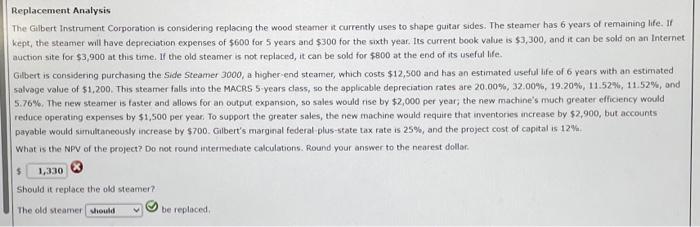  Replacement Analysis The Gibert Instrument Corporation is considering replacing the wood