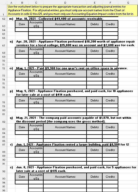 use aceount names from the Chart of Accounts in cells 12 thru