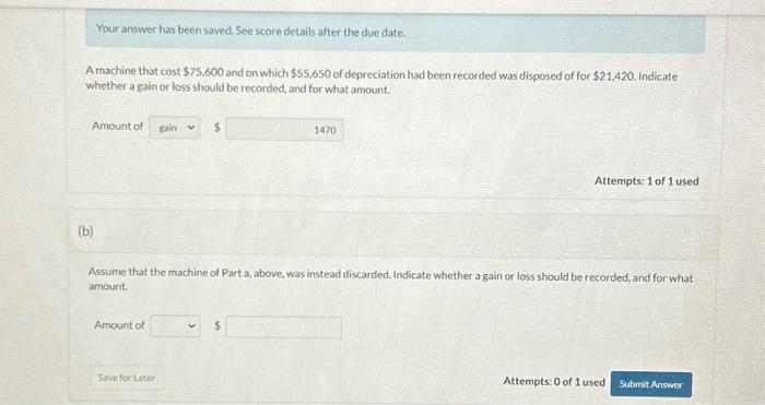 part b Your answer has been sived. See score details after the