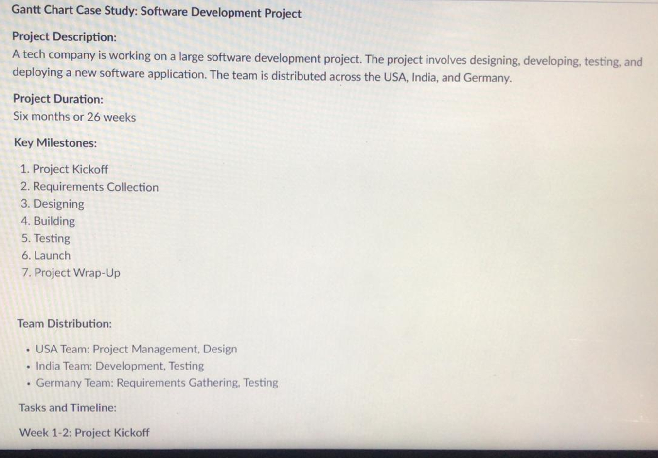  Gantt Chart Case Study: Software Development Project Project Description: A tech