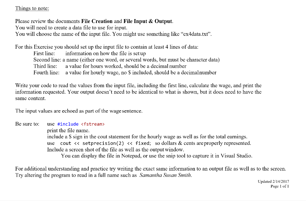 I don't know how. Input of data from a file Note that
