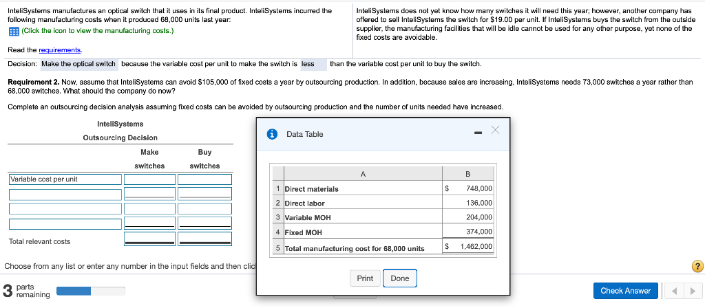 please help! InteliSystems manufactures an optical switch that it uses in its