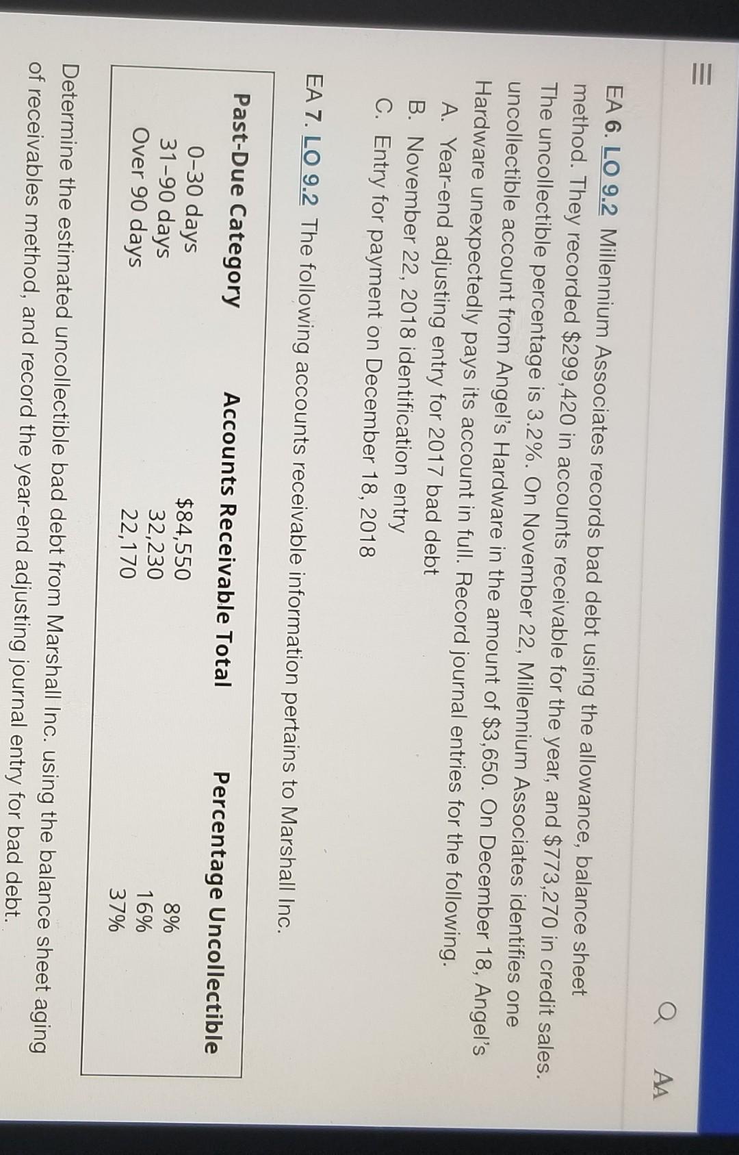  EA 6. LO 9.2 Millennium Associates records bad debt using the