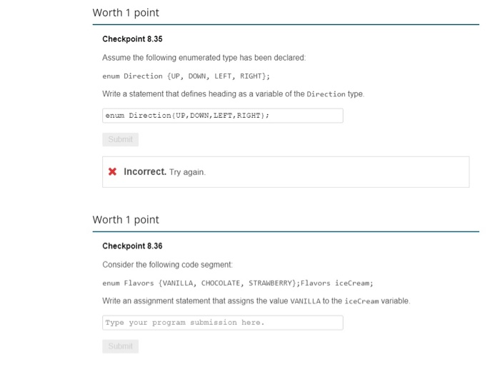 java made me so confused. need help Worth 1 point Checkpoint 8.35