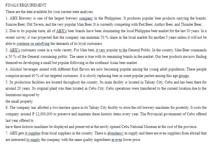  FINALS REQUIREMENT These are the data available for your current state