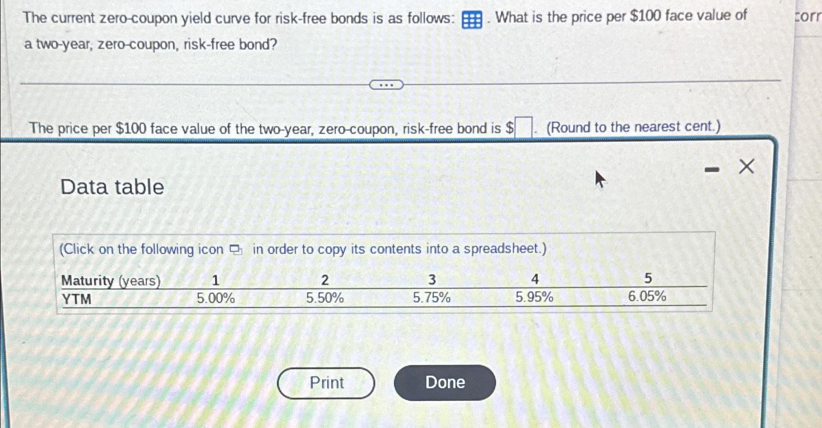  The current zero-coupon yield curve for risk-free bonds is as follows: