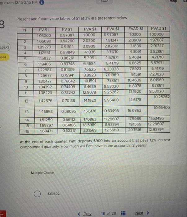  Saved Help mexam 12:15-2:15 PM Present and future value tables of