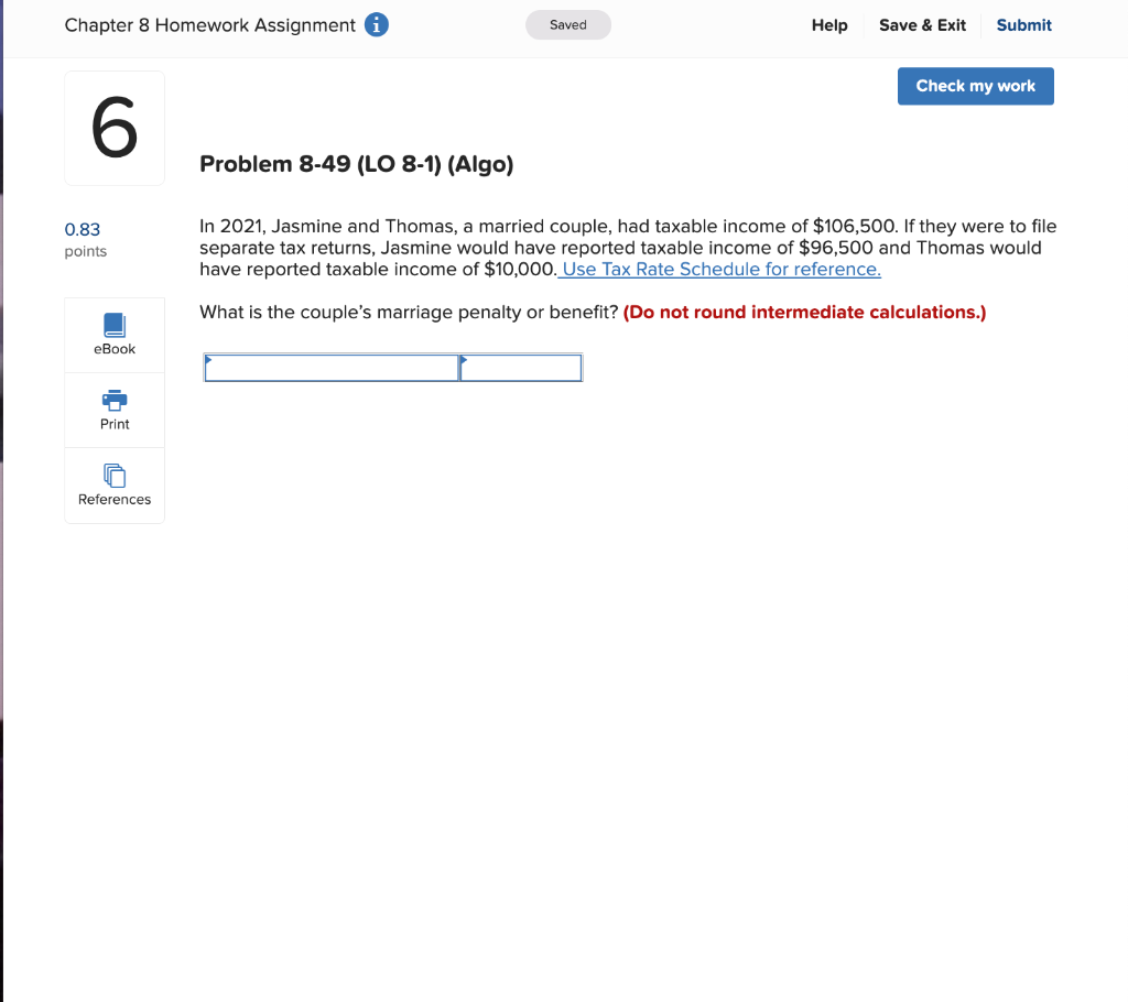  Chapter 8 Homework Assignment Saved Help Save & Exit Submit Check