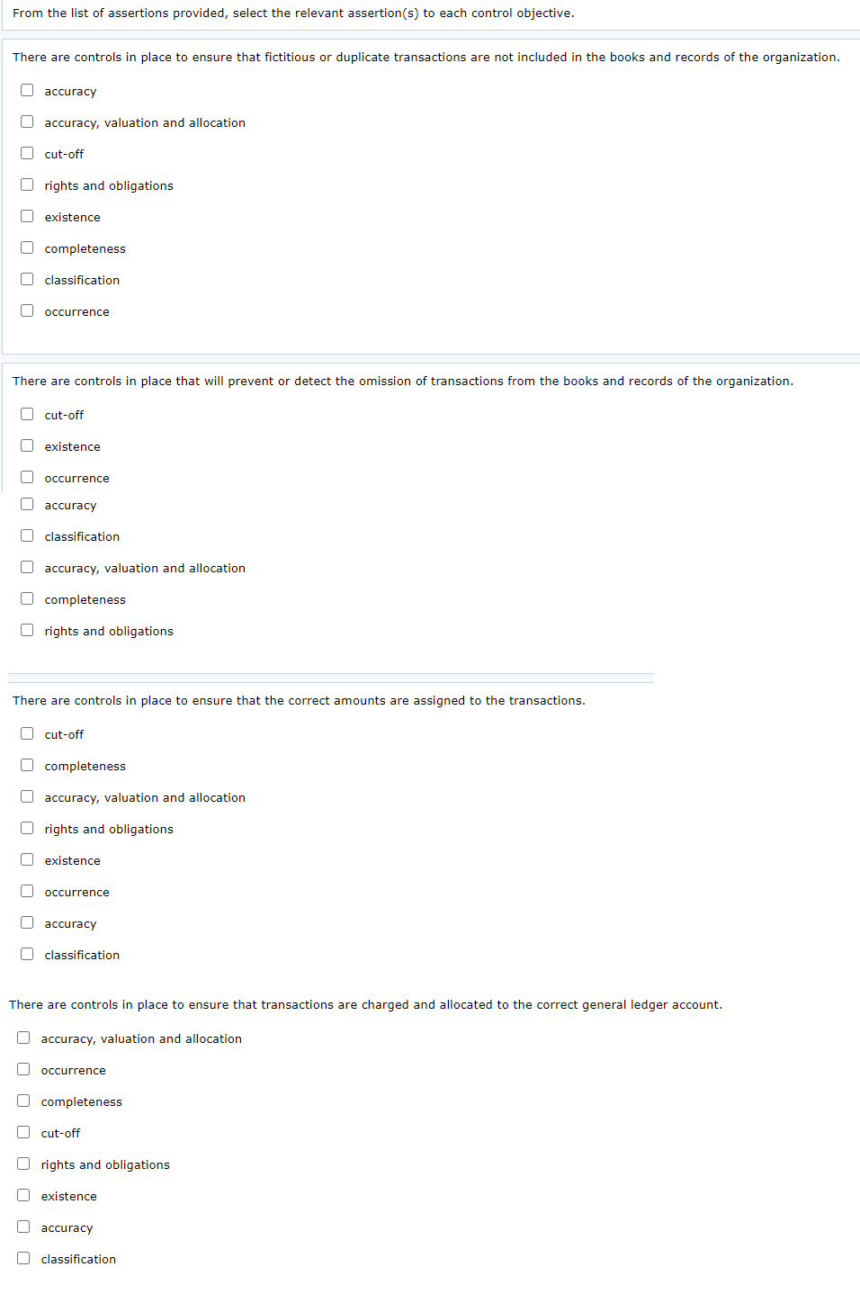  From the list of assertions provided, select the relevant assertion(s) to