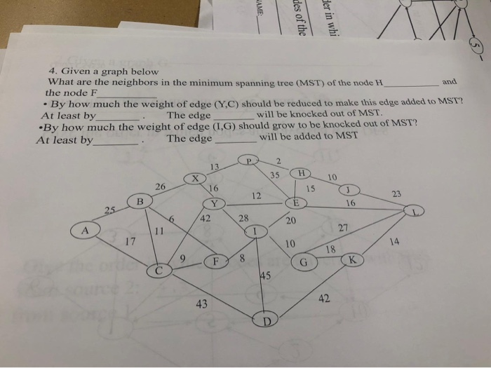 which i nk 5. For the following graph G with edges (1,2),
