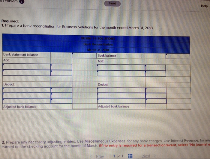 P3 Santana Rey receives the March bank statement for Business Solutions on