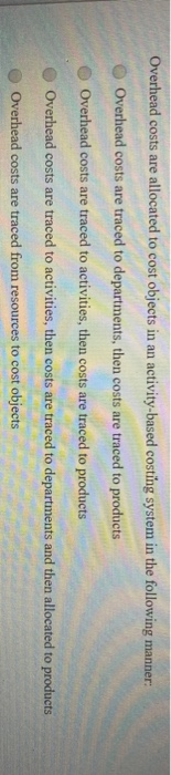  Overhead costs are allocated to cost objects in an activity-based costing