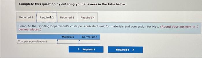 units of production for materials and conversion in May. Complete this question