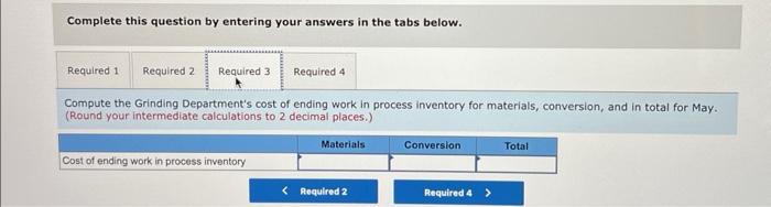 by entering your answers in the tabs below. Compute the Grinding Department's