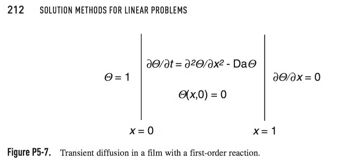  Transient Diffusion in a Film with a First-Order Reaction Consider transient
