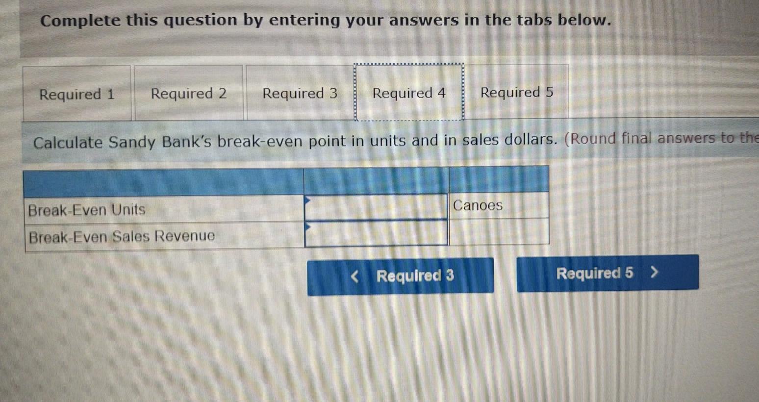 1. Complete the following table. 2. Suppose Sandy Bank sells its canoes